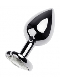 Серебристая анальная пробка с прозрачным кристаллом-сердцем - 8 см. - ToyFa - купить с доставкой в Новосибирске