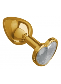 Золотистая анальная втулка с прозрачным кристаллом-сердцем - 7 см. - Джага-Джага - купить с доставкой в Новосибирске