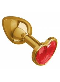 Золотистая анальная втулка с красным кристаллом-сердцем - 7 см. - Джага-Джага - купить с доставкой в Новосибирске