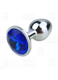 Серебристая анальная втулка с синим кристаллом - 7 см. - Джага-Джага - купить с доставкой в Новосибирске