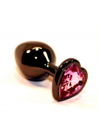 Чёрная анальная пробка с розовым стразом-сердцем - 8 см. - 4sexdreaM - купить с доставкой в Новосибирске
