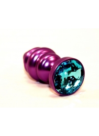 Фиолетовая рифленая пробка с голубым кристаллом - 7,3 см. - 4sexdreaM - купить с доставкой в Новосибирске