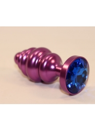 Фиолетовая рифленая пробка с синим кристаллом - 7,3 см. - 4sexdreaM - купить с доставкой в Новосибирске