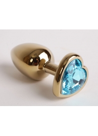 Золотистая анальная пробка с голубым кристаллом-сердцем - 9 см. - 4sexdreaM - купить с доставкой в Новосибирске