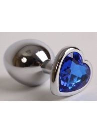 Серебристая анальная пробка с синим кристаллом-сердцем - 9 см. - 4sexdreaM - купить с доставкой в Новосибирске