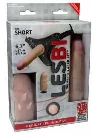 Телесный поясной страпон LESBI с вагинальной пробкой - 17 см. - LOVETOY (А-Полимер) - купить с доставкой в Новосибирске