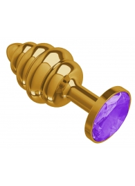 Золотистая пробка с рёбрышками и фиолетовым кристаллом - 7 см. - Джага-Джага - купить с доставкой в Новосибирске