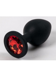 Чёрная анальная втулка с красным кристаллом - 7,3 см. - Джага-Джага - купить с доставкой в Новосибирске