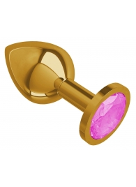Золотистая средняя пробка с розовым кристаллом - 8,5 см. - Джага-Джага - купить с доставкой в Новосибирске