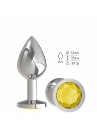 Серебристая средняя пробка с желтым кристаллом - 8,5 см. - Джага-Джага - купить с доставкой в Новосибирске