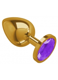 Золотистая большая анальная пробка с фиолетовым кристаллом - 9,5 см. - Джага-Джага - купить с доставкой в Новосибирске