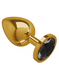 Золотистая большая анальная пробка с чёрным кристаллом - 9,5 см. - Джага-Джага - купить с доставкой в Новосибирске