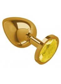 Золотистая большая анальная пробка с желтым кристаллом - 9,5 см. - Джага-Джага - купить с доставкой в Новосибирске