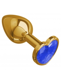 Золотистая анальная втулка с синим кристаллом-сердцем - 7 см. - Джага-Джага - купить с доставкой в Новосибирске