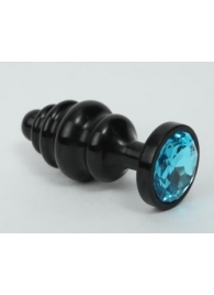Черная фигурная анальная пробка с голубым кристаллом - 8,2 см. - 4sexdreaM - купить с доставкой в Новосибирске