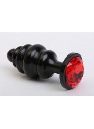 Черная фигурная анальная пробка с красным кристаллом - 8,2 см. - 4sexdreaM - купить с доставкой в Новосибирске