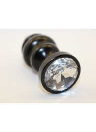 Черная фигурная анальная пробка с прозрачным кристаллом - 8,2 см. - 4sexdreaM - купить с доставкой в Новосибирске