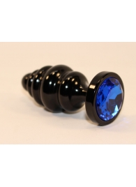 Черная фигурная анальная пробка с синим кристаллом - 8,2 см. - 4sexdreaM - купить с доставкой в Новосибирске