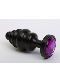 Черная фигурная анальная пробка с фиолетовым кристаллом - 8,2 см. - 4sexdreaM - купить с доставкой в Новосибирске