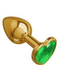 Золотистая анальная втулка с зеленым кристаллом-сердцем - 7 см. - Джага-Джага - купить с доставкой в Новосибирске