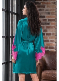 Шелковый халат Bella с кружевной оторочкой рукавов - Mia-Amore купить с доставкой