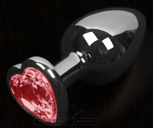 Графитовая анальная пробка с красным кристаллом в виде сердечка - 8,5 см. - Пикантные штучки - купить с доставкой в Новосибирске