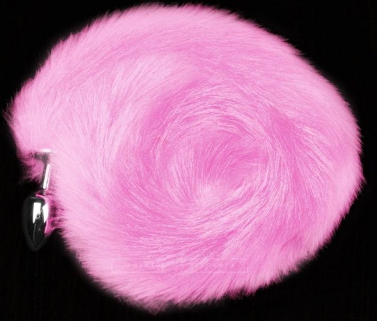 Серебристая анальная пробка с розовым хвостом - Пикантные штучки - купить с доставкой в Новосибирске