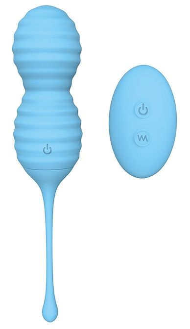 Голубые вагинальные виброшарики BEEHIVE с пультом ДУ - Dream Toys
