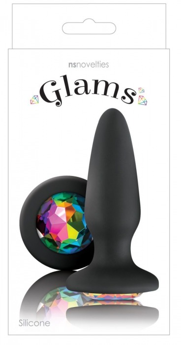 Черная силиконовая анальная пробка с радужным кристаллом Rainbow Gem - 10,4 см. - NS Novelties - купить с доставкой в Новосибирске