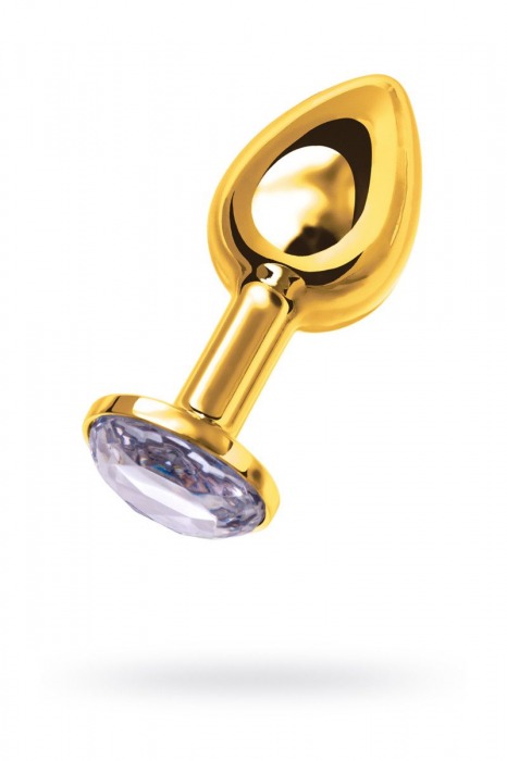 Золотистая маленькая анальная втулка с прозрачным кристаллом - 6 см. - ToyFa - купить с доставкой в Новосибирске