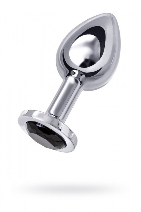 Большая серебристая анальная втулка с чёрным кристаллом - 8,5 см. - ToyFa - купить с доставкой в Новосибирске