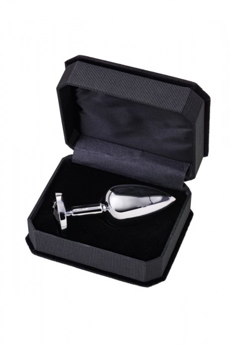 Большая серебристая анальная втулка с чёрным кристаллом - 8,5 см. - ToyFa - купить с доставкой в Новосибирске