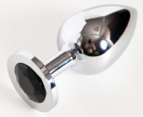 Большая серебристая анальная втулка с чёрным кристаллом - 8,5 см. - ToyFa - купить с доставкой в Новосибирске