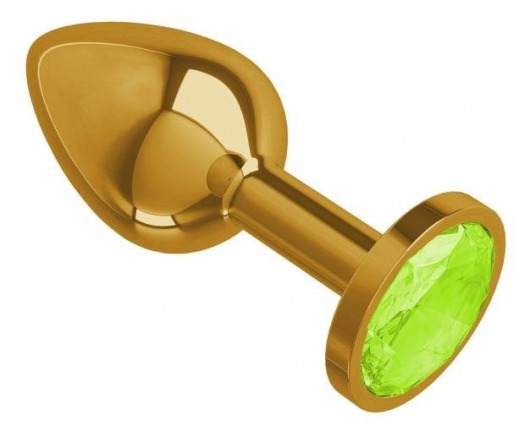 Золотистая конусовидная анальная пробка с салатовым кристаллом - 7 см. - Джага-Джага - купить с доставкой в Новосибирске