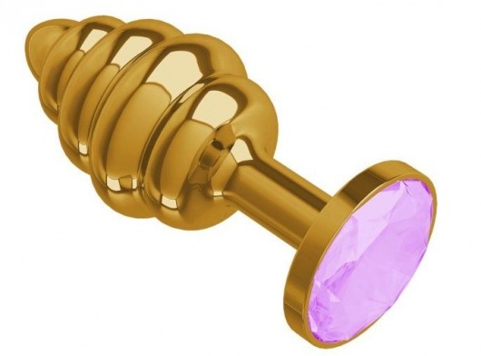 Золотистая спиралевидная анальная пробка с сиреневым кристаллом - 7 см. - Джага-Джага - купить с доставкой в Новосибирске