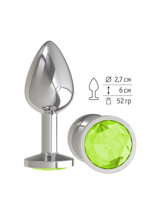 Серебристая конусовидная анальная пробка с салатовым кристаллом - 7 см. - Джага-Джага - купить с доставкой в Новосибирске