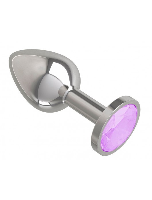Серебристая конусовидная анальная пробка с сиреневым кристаллом - 7 см. - Джага-Джага - купить с доставкой в Новосибирске