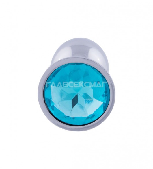 Серебристая анальная пробка с голубым кристаллом - 7 см. - Главсексмаг - купить с доставкой в Новосибирске