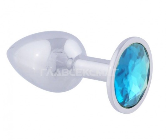 Серебристая анальная пробка с голубым кристаллом - 7 см. - Главсексмаг - купить с доставкой в Новосибирске