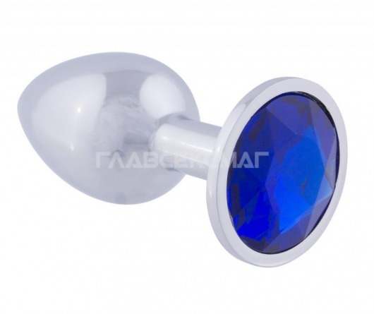Серебристая анальная пробка с синим кристаллом - 7 см. - Главсексмаг - купить с доставкой в Новосибирске