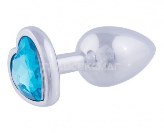 Серебристая анальная пробка с голубым кристаллом-сердцем - 7 см. - Главсексмаг - купить с доставкой в Новосибирске