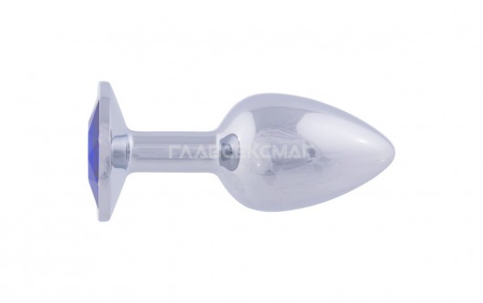 Серебристая анальная пробка с синим кристаллом - 8,2 см. - Главсексмаг - купить с доставкой в Новосибирске