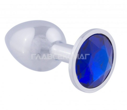 Серебристая анальная пробка с синим кристаллом - 8,2 см. - Главсексмаг - купить с доставкой в Новосибирске