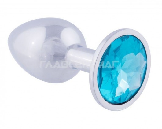 Серебристая анальная пробка с голубым кристаллом - 9,5 см. - Главсексмаг - купить с доставкой в Новосибирске
