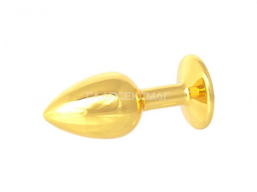 Золотистая анальная пробка с фиолетовым кристаллом - 7 см. - Главсексмаг - купить с доставкой в Новосибирске