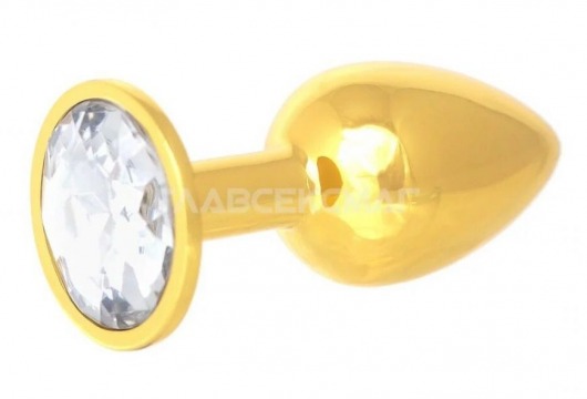 Золотистая анальная пробка с прозрачным кристаллом - 7 см. - Главсексмаг - купить с доставкой в Новосибирске