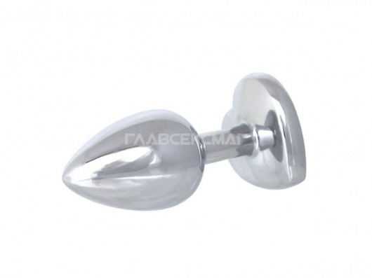 Серебристая анальная пробка с сиреневым кристаллом-сердцем - 7 см. - Главсексмаг - купить с доставкой в Новосибирске