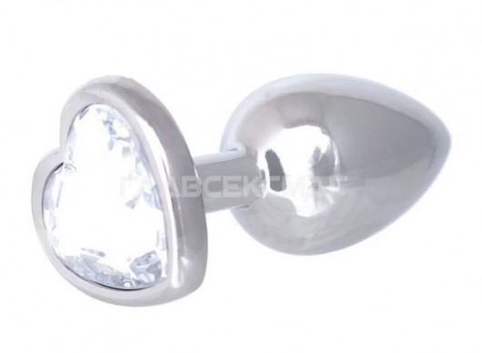 Серебристая анальная пробка с прозрачным кристаллом-сердцем - 7 см. - Главсексмаг - купить с доставкой в Новосибирске