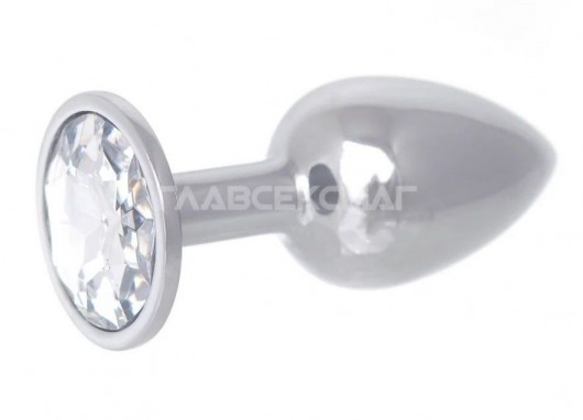 Серебристая анальная втулка с прозрачным кристаллом в основании - 7 см. - Главсексмаг - купить с доставкой в Новосибирске