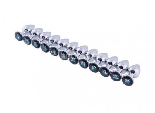 Серебристая анальная пробка с зеленым кристаллом и знаком зодиака - Рыбы - Главсексмаг - купить с доставкой в Новосибирске